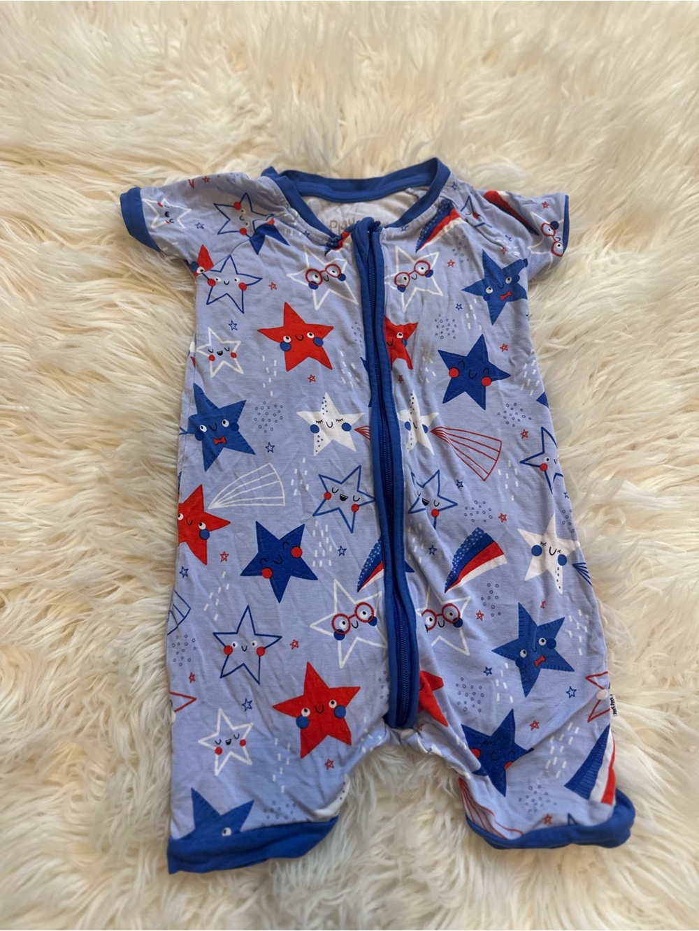 12-18 Months Little Sleepies Blue Short Sleeve One-Piece with Red & Blue Stars